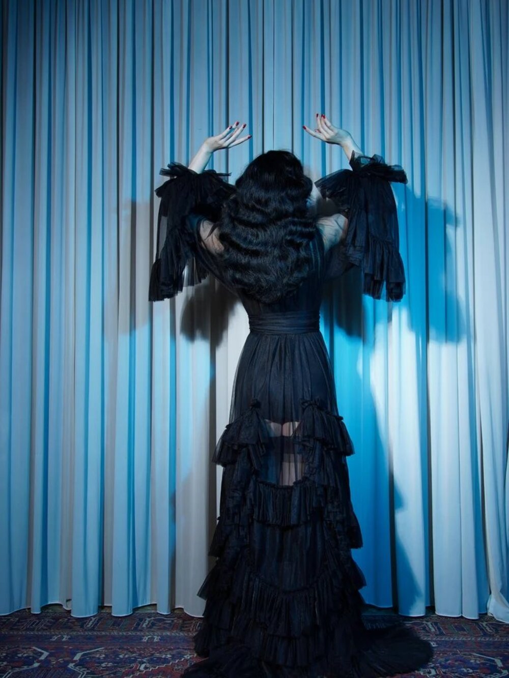 Catherine D'Lish Black "Daphne" Sheer Dressing Gown - Picture 2 of 8